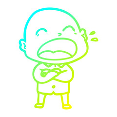 cold gradient line drawing cartoon shouting bald man