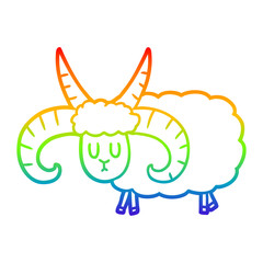 rainbow gradient line drawing cartoon long horned ram