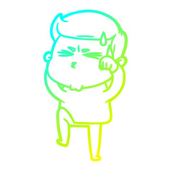 cold gradient line drawing cartoon man sweating