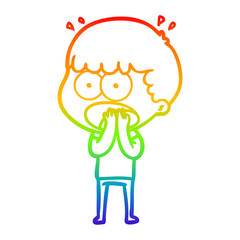 rainbow gradient line drawing cartoon shocked man