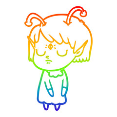 rainbow gradient line drawing cartoon alien girl