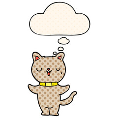 cartoon cat and thought bubble in comic book style