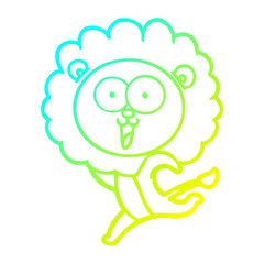 cold gradient line drawing happy cartoon lion