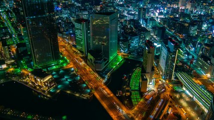 4k Time lapse Aerial night view of Yokohama Cityscape, Japan