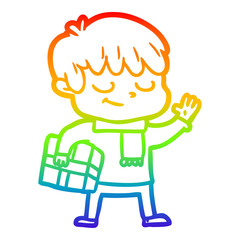 rainbow gradient line drawing cartoon happy boy