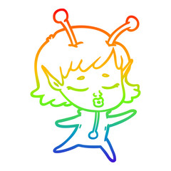 rainbow gradient line drawing cartoon alien girl