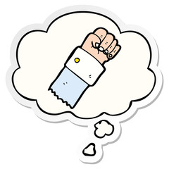 cartoon raised fist and thought bubble as a printed sticker