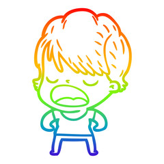 rainbow gradient line drawing cartoon woman talking