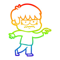 rainbow gradient line drawing annoyed cartoon boy
