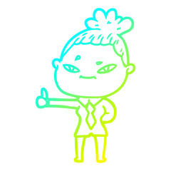 cold gradient line drawing cartoon woman