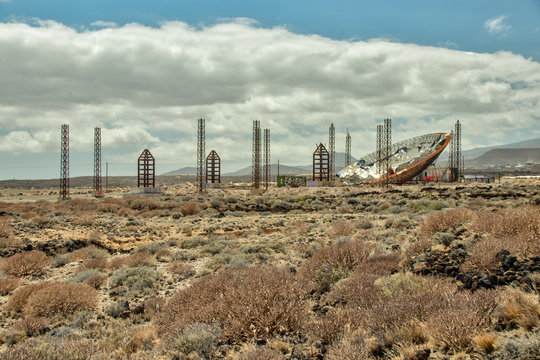 Huge parabolic Dish with Solar Panels. Abandoned construction for producing enegy. Used for production of methanol and coal. El Medano, Tenerife, Canary Islands