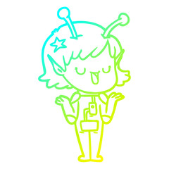 cold gradient line drawing happy alien girl cartoon