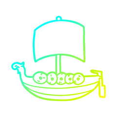 cold gradient line drawing cartoon viking boat