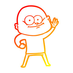 warm gradient line drawing cartoon bald man staring