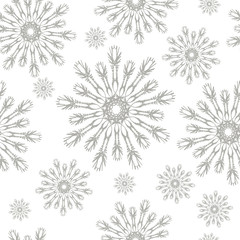 Seamless Christmas vector pattern with gray snowflakes on a white