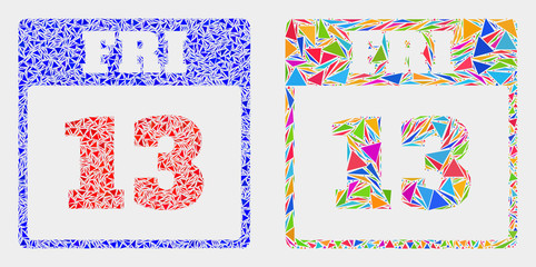 13th Friday calendar page collage icon of triangle items which have variable sizes and shapes and colors. Geometric abstract vector design concept of 13th Friday calendar page.