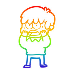 rainbow gradient line drawing worried cartoon boy