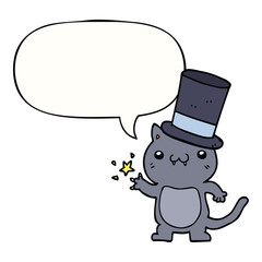 cartoon cat wearing top hat and speech bubble
