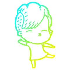 cold gradient line drawing cartoon squinting girl