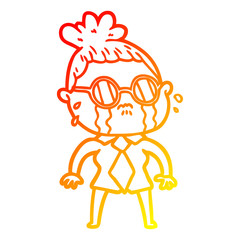 warm gradient line drawing cartoon crying woman wearing spectacles