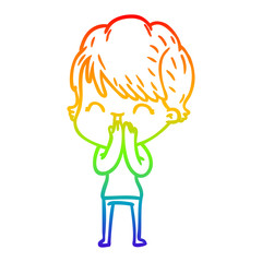 rainbow gradient line drawing cartoon laughing woman