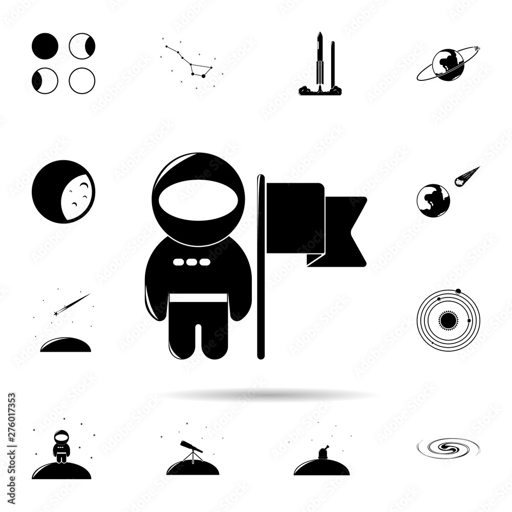 Poster astronaut and flag icon. universal set of space for website design and development, app development