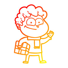 warm gradient line drawing cartoon happy man