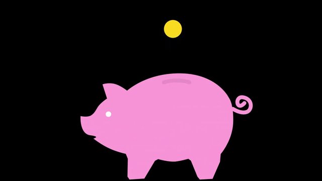 Piggy bank flat icon animation with alpha channel