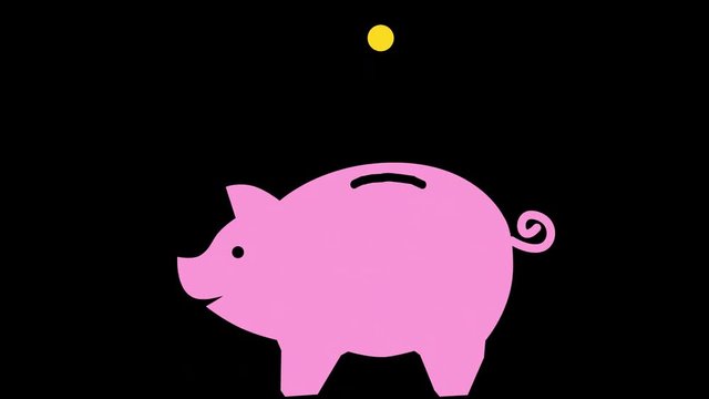 Piggy bank flat icon animation with alpha channel. 4k