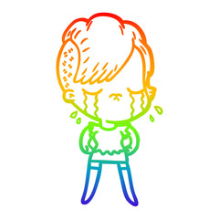 rainbow gradient line drawing cartoon crying girl