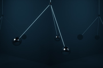Metal balls swing in the air without colliding with each other. 3d illustration