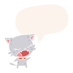 cute cartoon cat talking and speech bubble in retro style