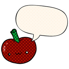 cartoon apple and speech bubble in comic book style