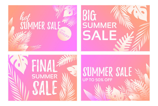 Summer sale sign. Concept for website design, poster, advertising, ads, sale promotion. Vector set of summer sale signs 