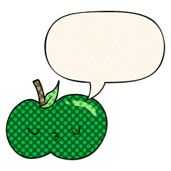 cartoon cute apple and speech bubble in comic book style