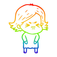 rainbow gradient line drawing cartoon angry girl