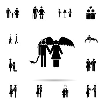 Couple angel and demon icon. Universal set of people in love for website design and development, app development