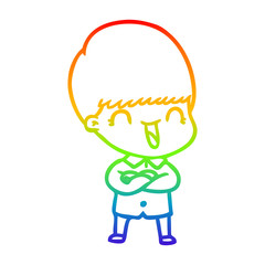 rainbow gradient line drawing happy cartoon boy