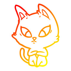 warm gradient line drawing confused cartoon cat