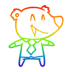 rainbow gradient line drawing cartoon bear in shirt and tie