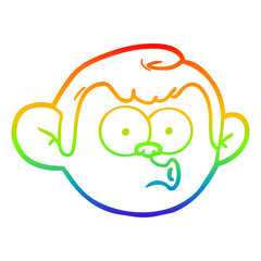 rainbow gradient line drawing cartoon monkey face