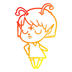 warm gradient line drawing cartoon alien girl