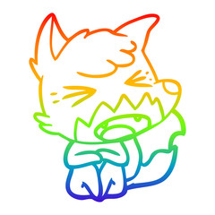 rainbow gradient line drawing angry cartoon fox sitting on floor