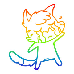 rainbow gradient line drawing crying waving fox cartoon