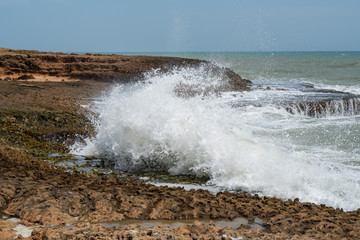 Sun of summer time on sky and sand of beach, landscape