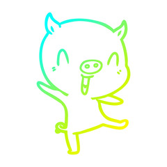 cold gradient line drawing cartoon pig dancing