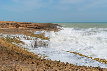 Sun of summer time on sky and sand of beach, landscape