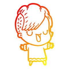 warm gradient line drawing cute cartoon girl with hipster haircut