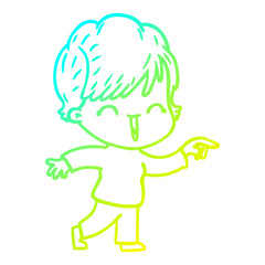 cold gradient line drawing cartoon laughing woman