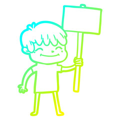 cold gradient line drawing cartoon happy boy